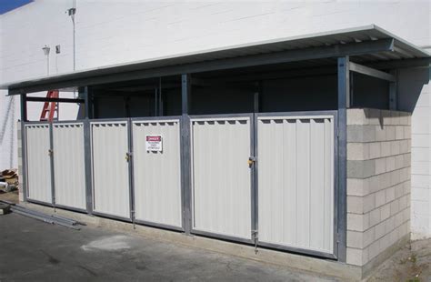 sheet metal roof for trash enclosure|metal deck trash storage.